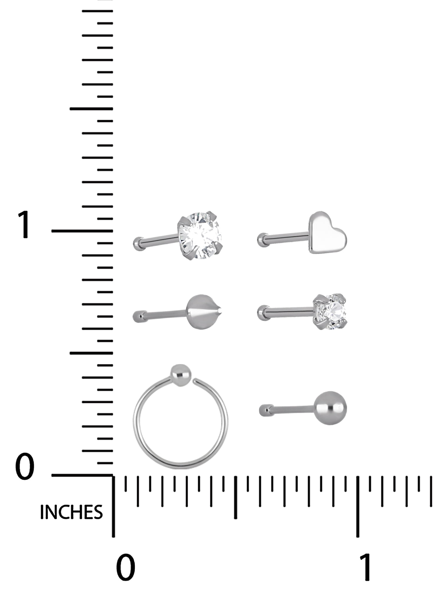 Adult Women's 22-Gauge Stainless Steel & Crystal Multi Shape Nose Piercing Jewelry 6 Pack