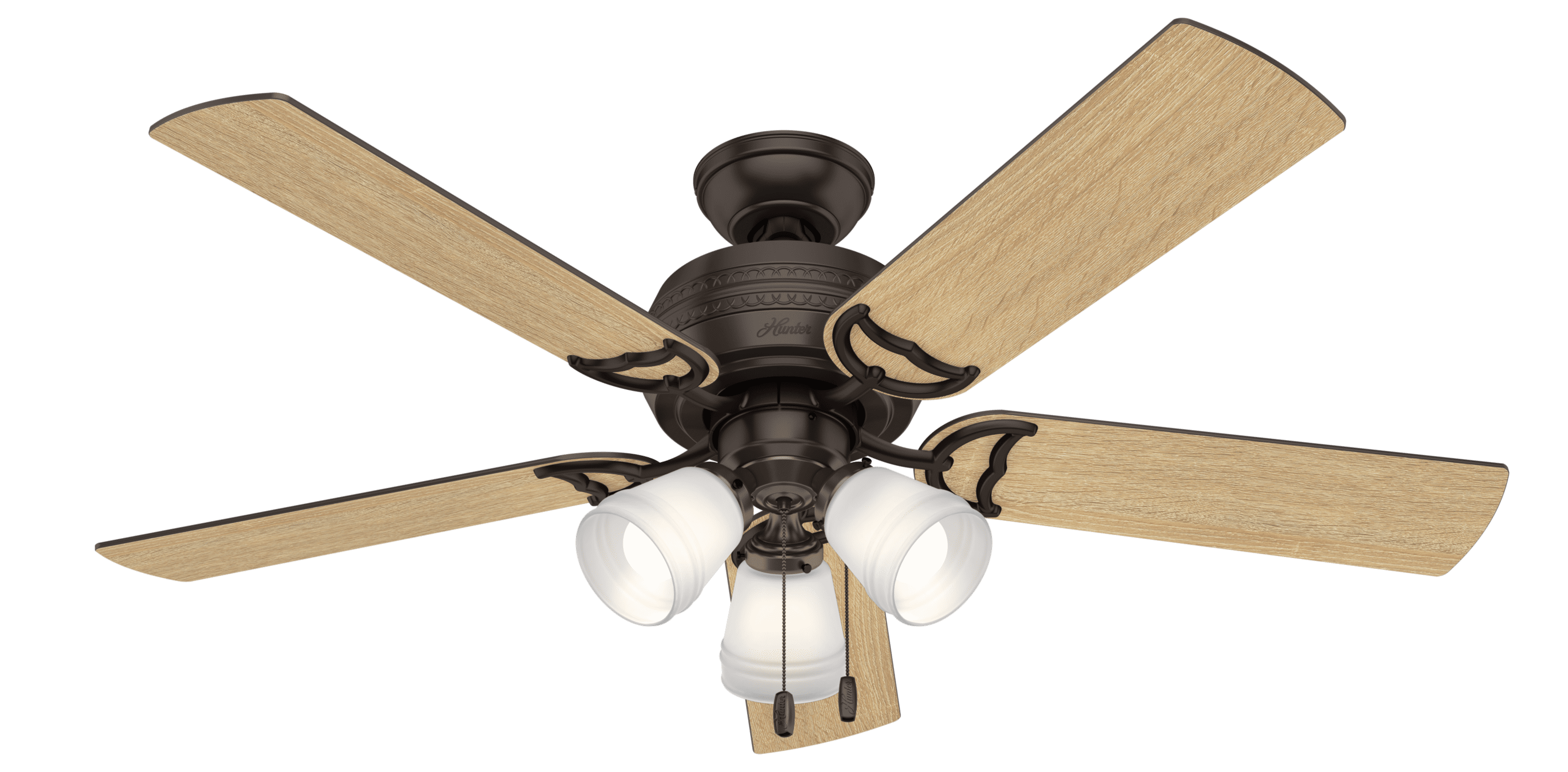 Hunter 52" Prim Premier Bronze Ceiling Fan with Light Kit and Pull