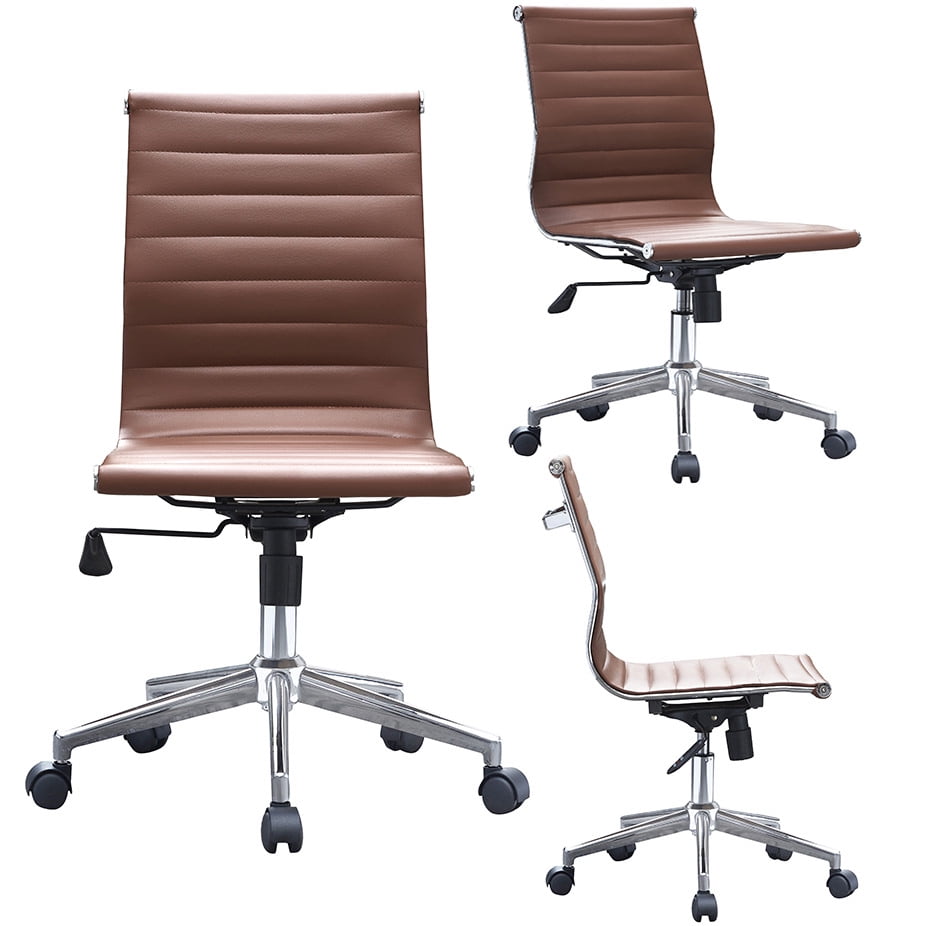 Modern Office Task Chair Mid-Back Armless Black Ribbed Designer Task Chair 