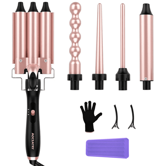 5 in 1 Hair Curling Iron Set, Hair Waver Crimper for Women, All-in-One Curling Wand Styling Kit, Curler Iron Hair Tool with Bubble Curling Wand, Top Gift for Women