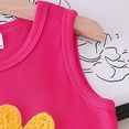 thumbnail image 5 of CUZIBR Summer Outfits For Toddler Girls Kids Bright Sunflower Knit Sleeveless Round Neck Tank Top And Denim Shorts For Little Girls Lightweight Cute Textured Clothes Short Sets,Hot Pink,5-6 Years, 5 of 6