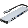 thumbnail image 1 of Adaptador de concentrador USB C, concentrador tipo C 6 en 1, con salida HDMI de 4k, 2 puertos USB, carga USB C Pd de 100 vatios, lector de tarjetas SD/TF, adecuado para MacBook/Pro/Air y más, 1 of 5