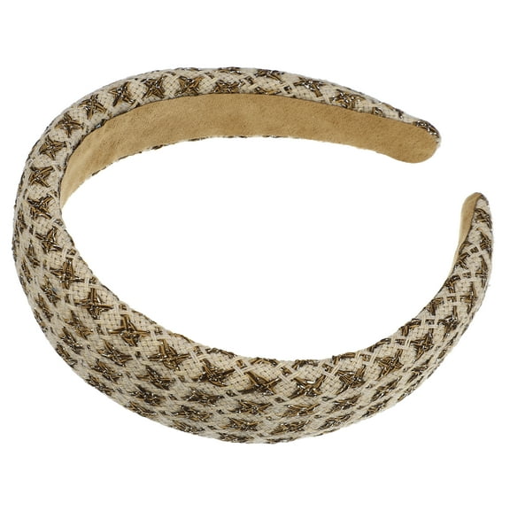 Vocoste 1 Pc Tweed Padded Headband Fashion Hairband for Woman Non Slip Knitted Check Pattern White