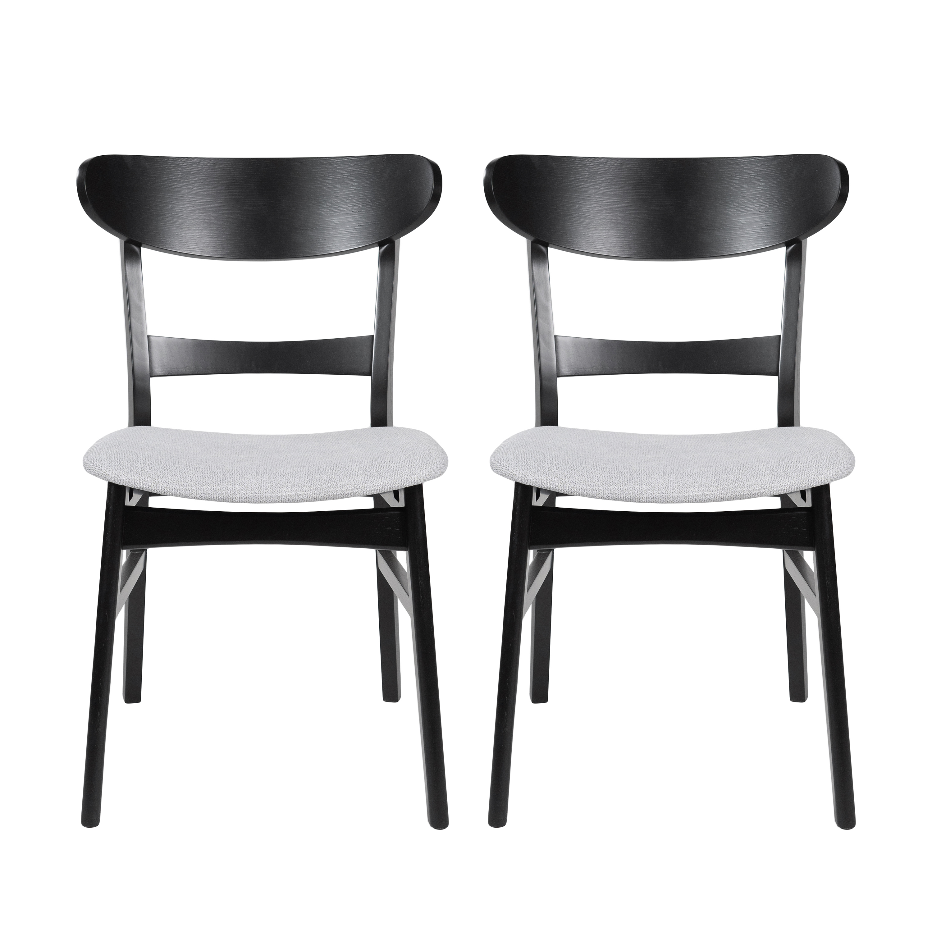 Euroco Wooden Dining Chairs Set of 2, Mid Century Modern Upholstered Kitchen Side Chairs with Curved Backrest,Dining Room Chair for Home,Light Grey