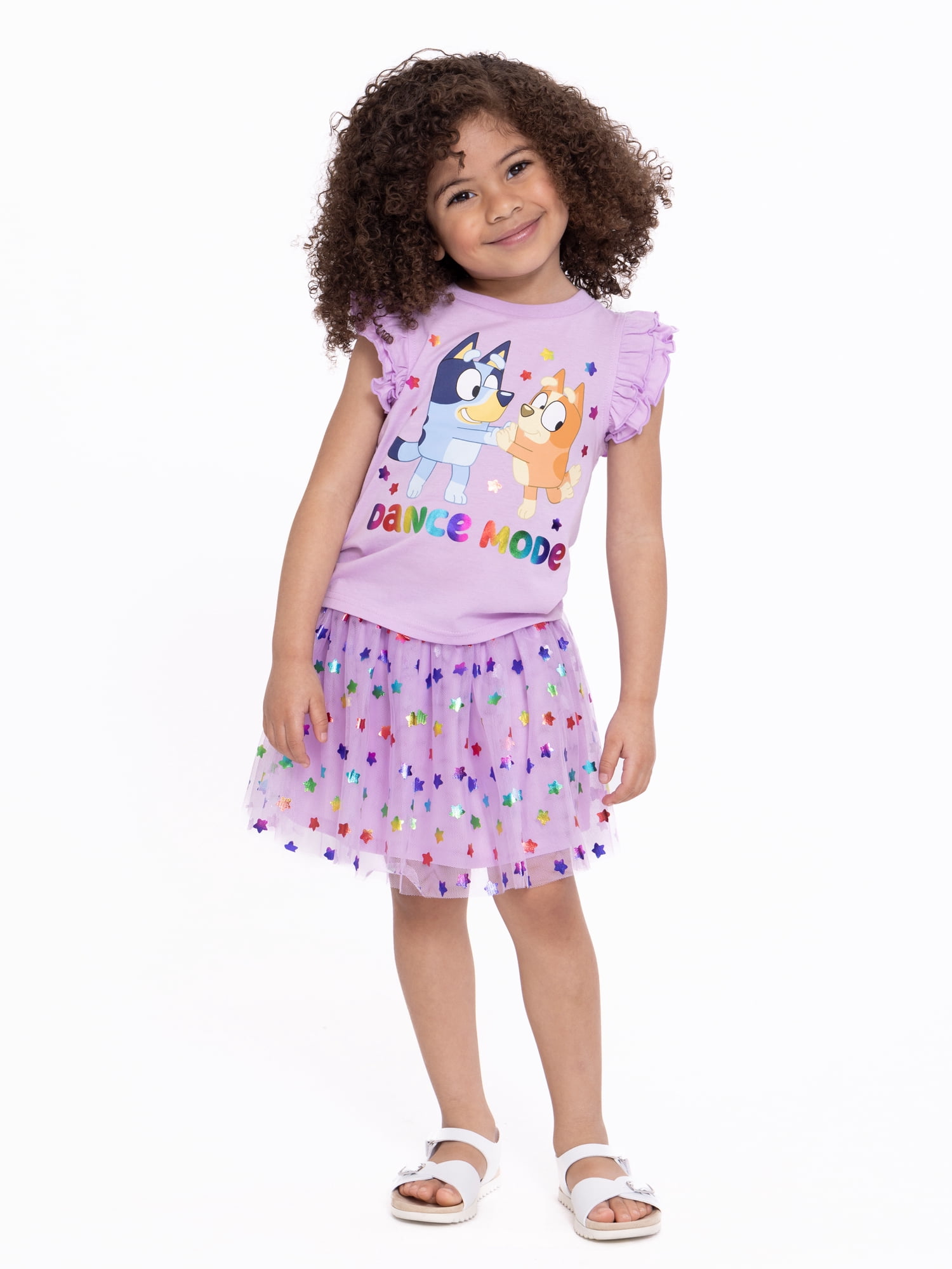 Bluey & Bingo Toddler Girl 2 Piece Ruffle Top & Tutu Skirt Set, Sizes 12M-5T