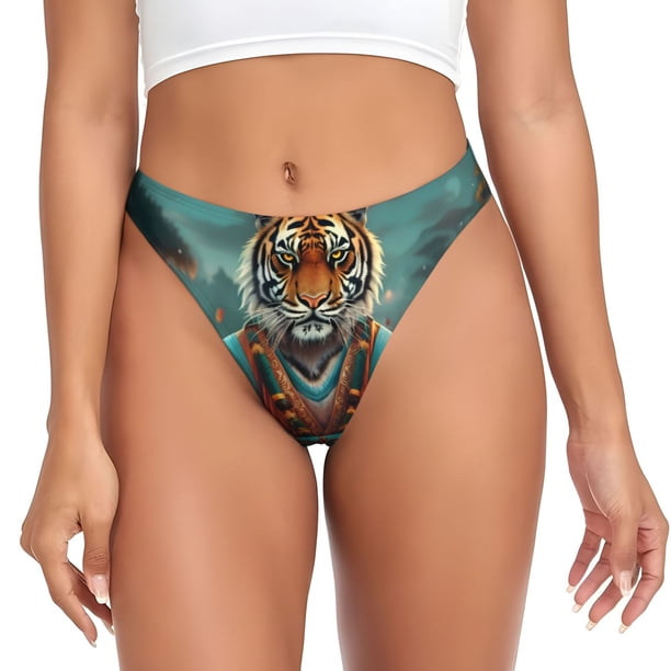 Fotbe Pond Meditating Tiger Tanga Sin Costuras para Mujer con Estampado – Panties Invisibles, Transpirables y Cómodos para Uso Diario-XX-Large