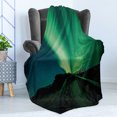 thumbnail image 4 of Aurora Borealis Soft Flannel Fleece Blanket, Wooden Bridge Solar Sky Scenic Radiant Rays Arctic Magic Scenery, Cozy Plush for Indoor and Outdoor Use, 70" x 90", Fern Green Dark Blue, by Ambesonne, 4 of 5