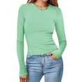 thumbnail image 2 of Lenpel Women's T Shirts Fall Trendy Long Sleeve Crew Neck Ribbed Knit Shirts Soft Slim Casual Basic Tops, 2 of 6