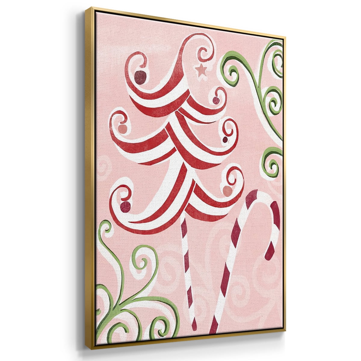 Candy Cane Holiday I - Framed Gallery Wrapped Holiday Canvas - 17 x 25 - Gold Frame