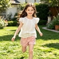 thumbnail image 6 of Girls 2 Piece Outfits Children Summer Sets Little Girls Short Sleeve T Shirt Elastic Waist Drawstring Shorts Solid Color Soft Comfortable Stretchy Sports Pink 8-9 Years, 6 of 7