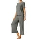thumbnail image 4 of Conjuntos de pijama para mujeres INSPIRE CHIC, cuello redondo, manga corta, de ribete sólido, ropa de dormir casual, pijamas para damas 2XL gris oscuro, 4 of 6