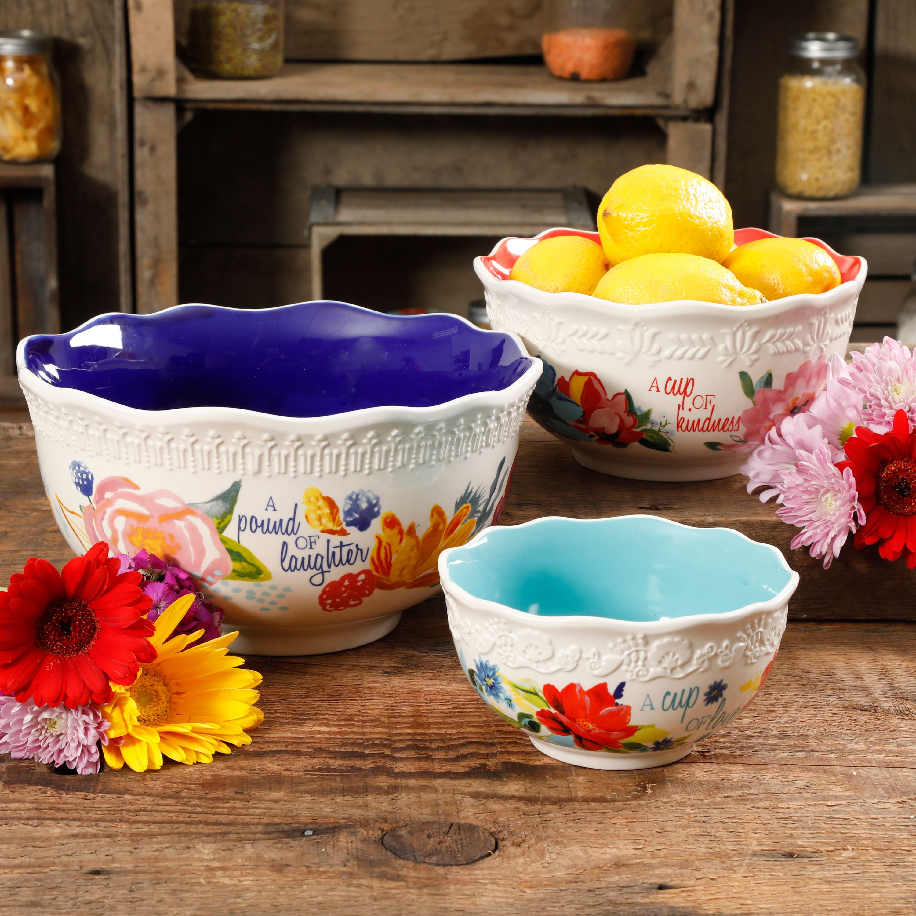 The Pioneer Woman Celia 3Piece Sentiment Serving Bowl Set