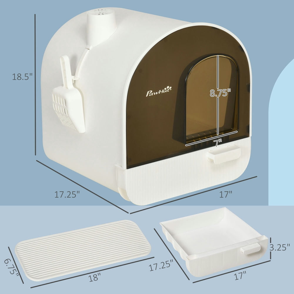 GVN Cat Litter Box, Cat Litter Box with Lid with Scoop and Filter, White