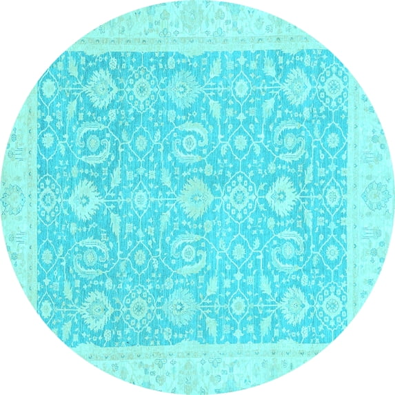 Ahgly Company Indoor Round Oriental Light Blue Traditional Area Rugs, 4' Round