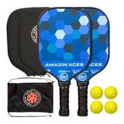 Amazin Aces Signature Pickleball Set with 2 Graphite Face Paddles & Balls, Blue