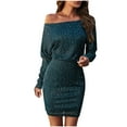 thumbnail image 1 of FAIWAD Robe à Épaules Dénudées pour Femme à Manches Longues, Moulante et Extensible, Robe Midi de Soirée, 1 of 4