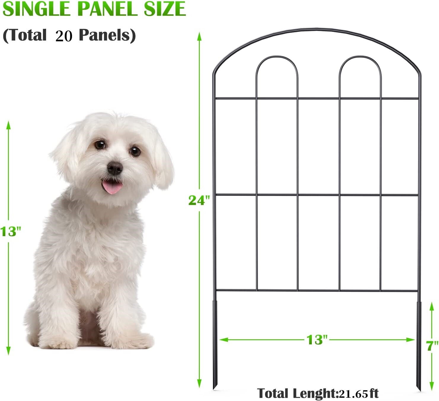 20 Pack Detachable Garden Fence Decorative Metal Outdoor Lawn Pet Fence Black