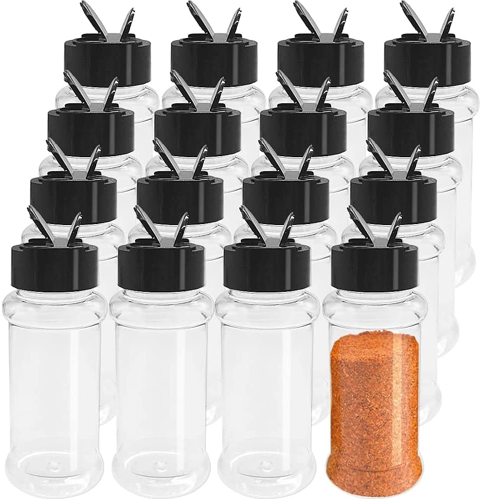 16 Pack 3.4oz 100ml Plastic Spice Bottles Set Empty Seasoning Containers with Black Cap Clear Reusable Containers Jars for Spice Herbs Powders Glitters Walmart