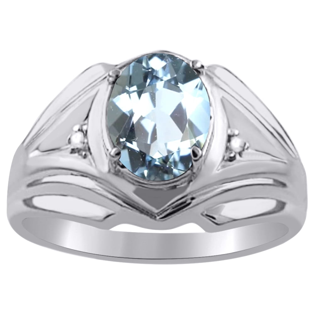 Mens Diamond & Aquamarine Ring 14K Yellow or 14K White Gold by Elie Int.