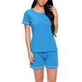 thumbnail image 3 of Women Plus Short Sleeve Pj Set,2-Piece Female Pant Set,Sleepwear Set Loungewear,Blue-L, 3 of 9