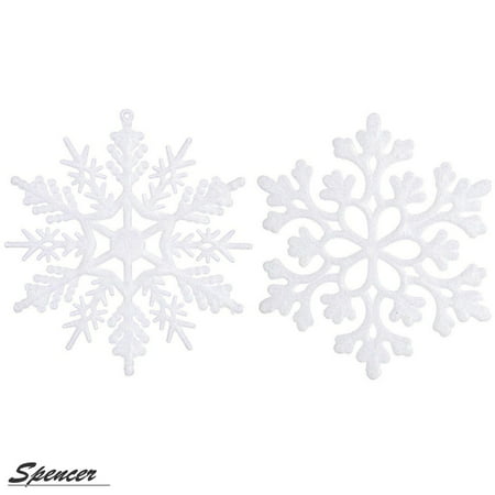 Spencer 4 inch Pack of 12 White Glitter Snowflake Christmas Ornaments Xmas Tree Hanging