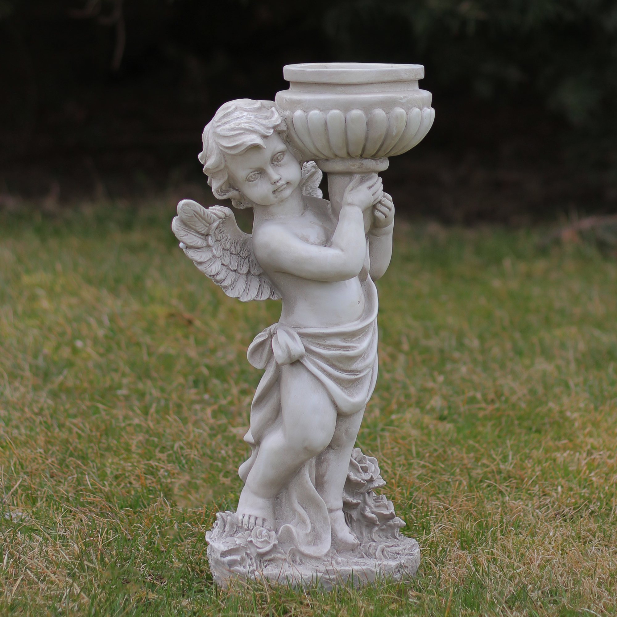 17" Left Facing Cherub Holding a Bird Bath Outdoor Garden Statue - image 2 of 2
