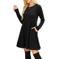thumbnail image 5 of Women Rib-Knit Sweater Dress for Spring & Autumn - Round Neck, A-Line Midi Umbrella Skirt, Regular Sleeves, Black, S-3XL, 5 of 7