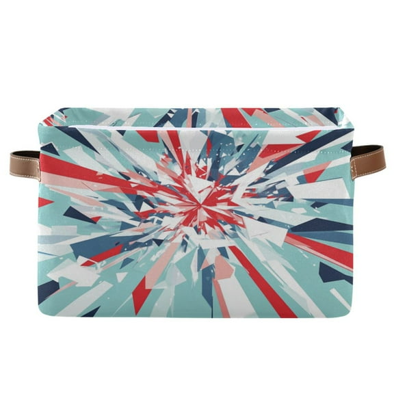 White and Blue Geometric Background Foldable Storage Basket,Canvas Fabric Foldable Storage Bins with Handles Open Home Storage Bins Boxes for Toy Book Shelf Closet Baskets