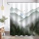 thumbnail image 2 of Cortina de ducha con diseño de bosque verde brumoso, árboles y montañas, impermeable, decorativa, moderna, con ganchos (Verde 2, 183 x 183 cm), 2 of 6