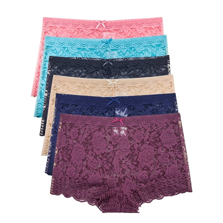Barbra Women's Lace Boy Shorts Panties Regular & Plus Size MultiPack