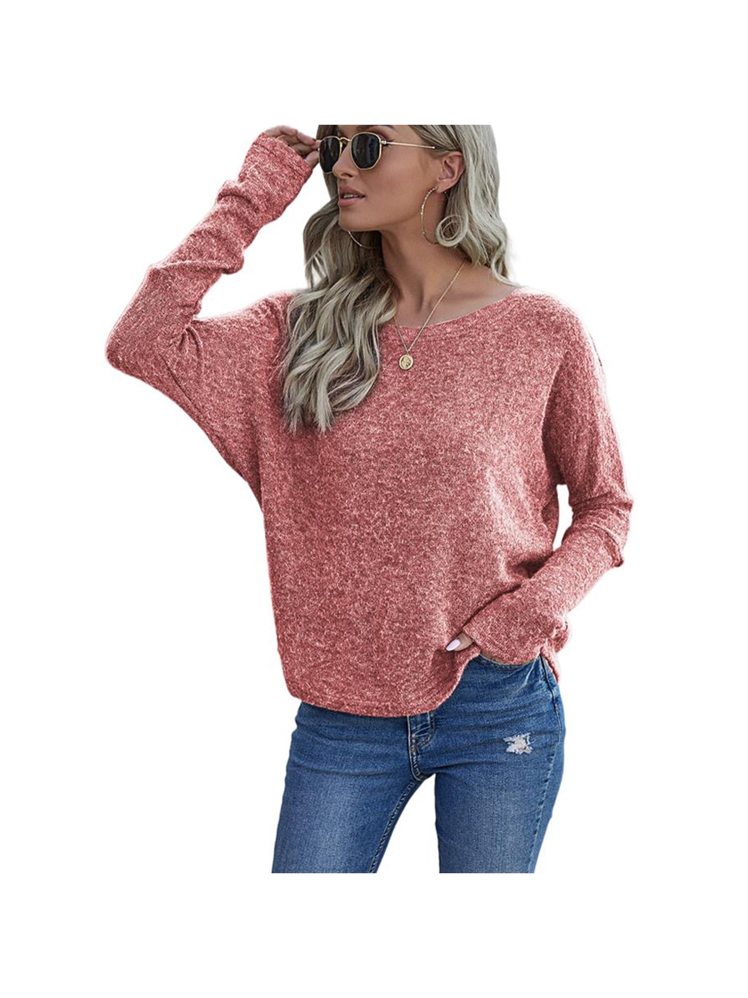 Shoulder Thin Knit Pullover Top Jumper 