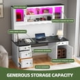 thumbnail image 5 of Uforic Farmhouse 61" Computer Desk with Hutch,  Executive Desk with LED Lights &Storage Cabinet, White, 5 of 9