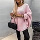 thumbnail image 4 of Suéter Elegante de Punto Tipo Capa para Mujer, Cuello Redondo, Larga, Holgado, Suéter de Punto Tipo Chal A . Rosa XXL, 4 of 8