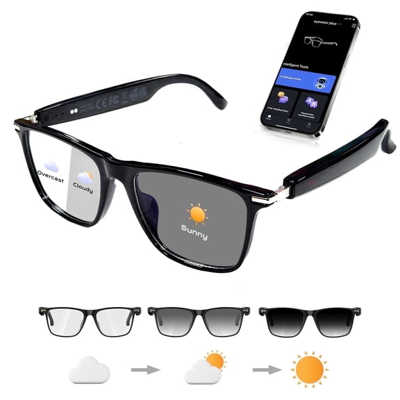 AI Smart Glasses for Men Women, Deepseek R1 & Gemini-2.5 AI Assistant, 164 Languages Support, Bluetooth 5.3, Music Playback, Hands-Free Calling, IP67 Waterproof, Physical Photochromic Lenses