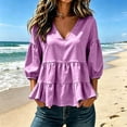 thumbnail image 4 of Trikvn Summer Tops for Women Casual V Neck Babydoll Shirts 3/4 Puff Sleeve Peplum Blouses Tiered Flowy Ruffle Tunic Lightweight Cute Vacation Beach Wear Loose Fit, 4 of 6