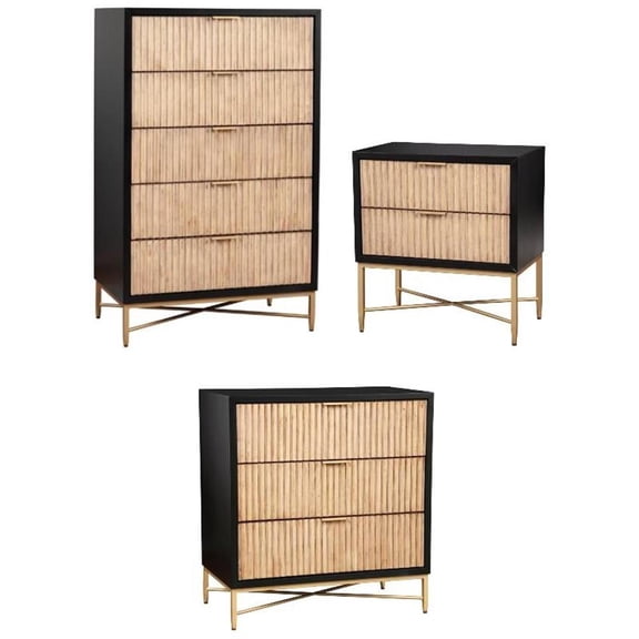 Home Square 3-Piece Set with Larsen 3 Drawer Chest & 5 Drawer Chest & Nightstand