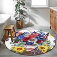 thumbnail image 4 of Red Blue Flower Washable Round Area Rug 3.3 ft, Sunflower USA Flag Eucalyptus Leaf, Soft Non Slip Rugs Stain Repellent Indoor Felt Carpet for Living Dining Room Bedroom Home Office, 4 of 9