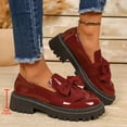 thumbnail image 4 of Wine Ladies Wine British Style Slip On Flats Round Toe With Bow Chunky Sole Comfortable Casual, 4 of 4
