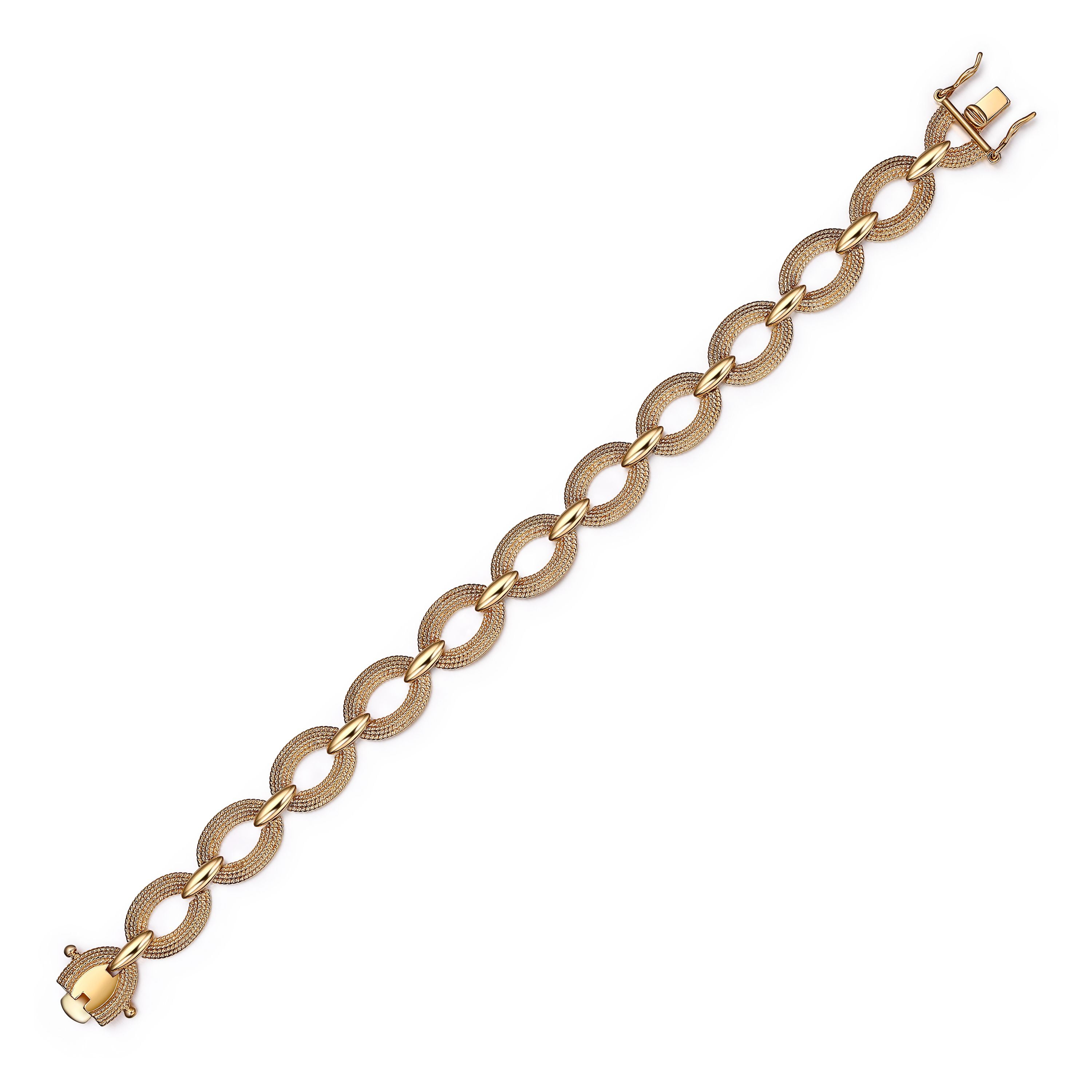 18K Yellow Gold Plated Bronze Textured Oval Link Statement Bracelet Mother's Day Gift, 7.5"