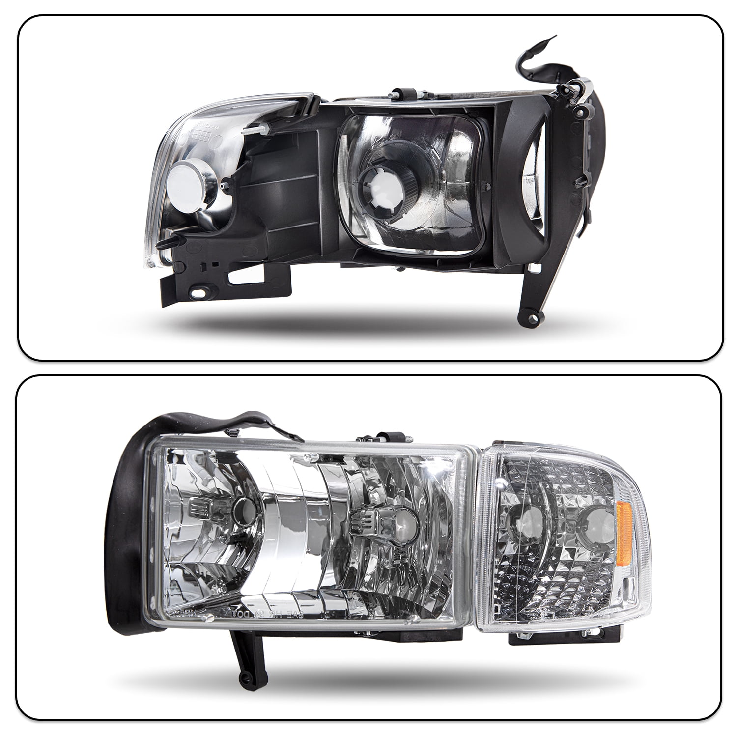 Pair For 1994-2002 Dodge Ram 1500/94-02 2500 3500 Headlights Chrome Headlamp