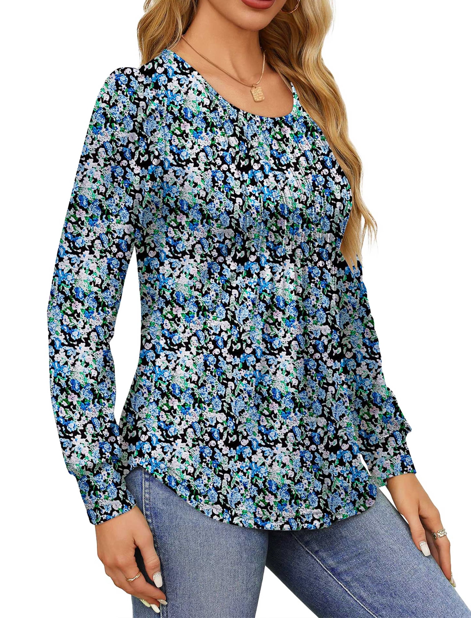 Fantaslook Pleated Blouses for Women Dressy Casual Long Sleeve Shirts Fall Tunic Tops