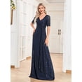 thumbnail image 2 of Wedding Dress Wedding Guest Dresses for Women Sexy Long Skirt Short Sleeve V-neck Beads Slim Fishtail Bridesmaid Dinner Dress Female, 2 of 9