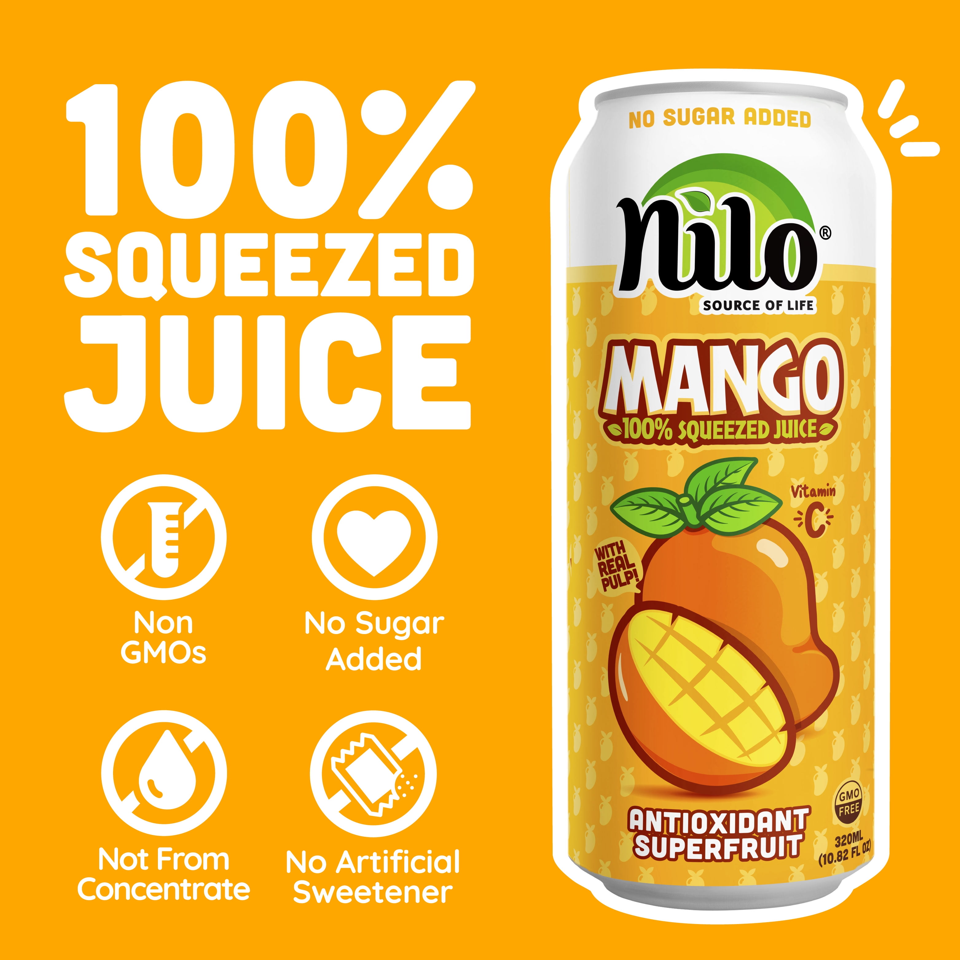 NILO Mango Juice | 100% Squeezed Mango | NO Sugar added | NOT From Concentrate | 16.57 oz (Pack of 12)