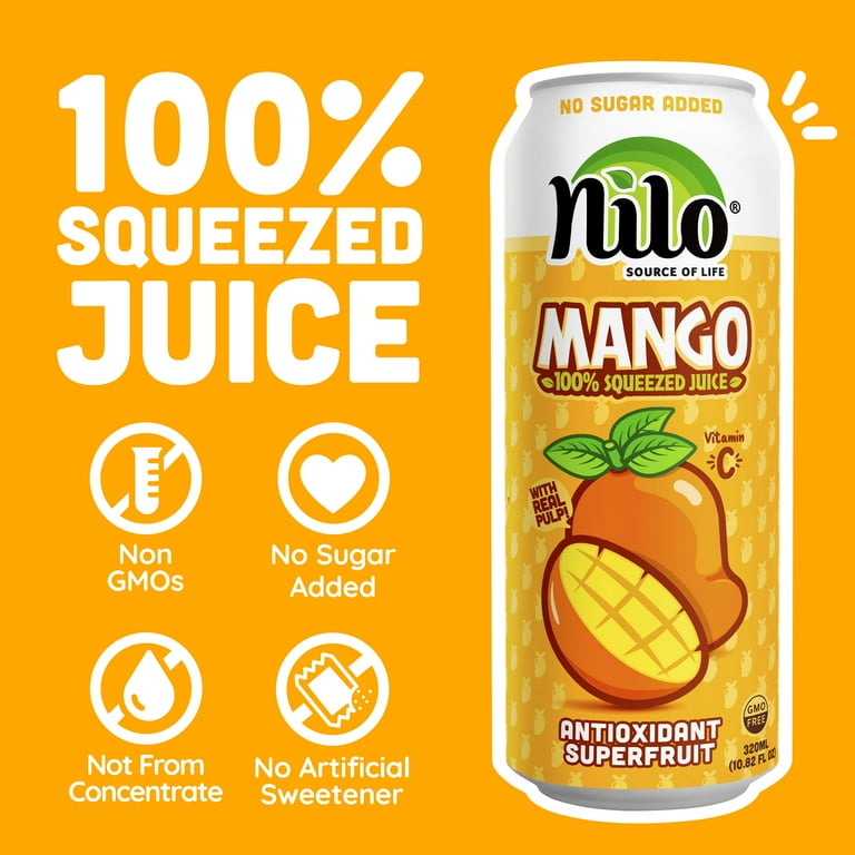 NILO Mango Juice, 16.57 oz, 12 Pack, 100% Squeezed, No Sugar Added