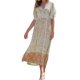 thumbnail image 1 of Mujer Verano Midi Boho Vestido Manga Corta V Cuello Encaje Slim Fit Vestido Floral Nituyy Vestido chino bohemio de verano para mujer, 1 of 4
