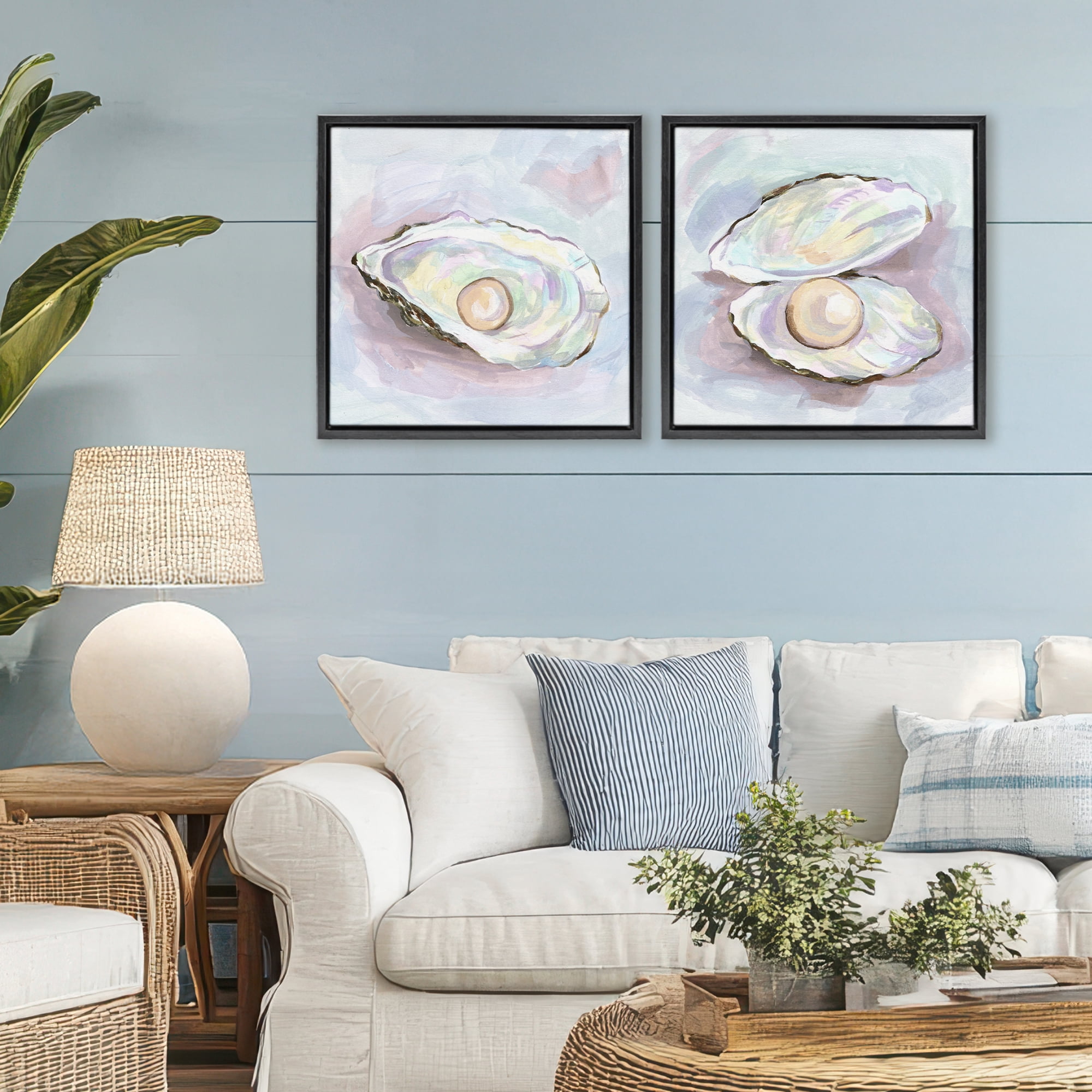 Stupell Industries Aquatic Silent Opals 2 Piece Black Framed Floater Canvas Set, design by Melissa Wang