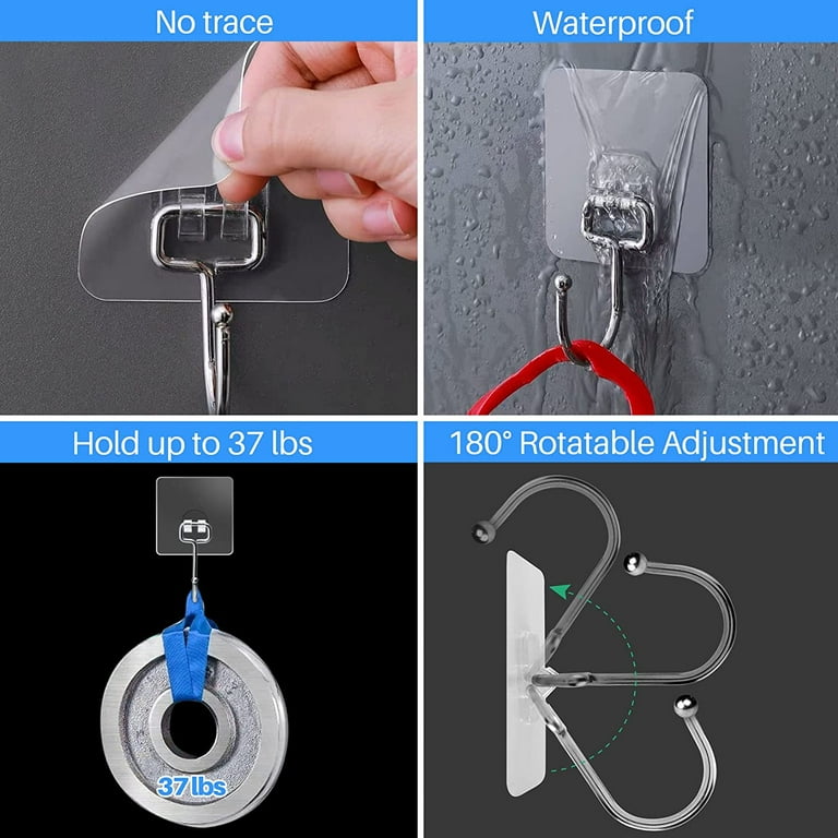 10-Pack All-Purpose Adhesive Hooks for Hanging,Heavy Duty Wall Hooks Hold  up to 37 lbs (Max) Waterproof Adhesive Wall Hook for Wall Organising