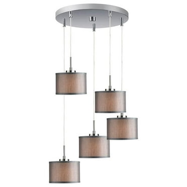 Woodbridge Lighting Drum 5-Light Fabric Cluster Pendant in Satin Nickel/Gray