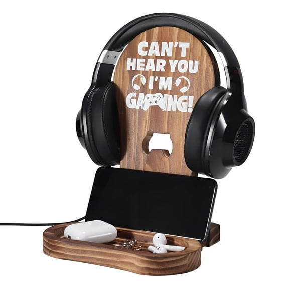 LAMIRO Gamer Gifts For Teenage Boy, Gamer Room Decor For Man, Best Gifts For Son, Boyfriend, Husband, Gaming Accessories, Wooden Gaming Headset Stand For Gaming Desktop