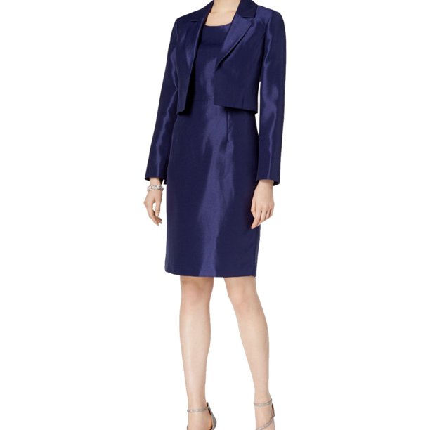 Le Suit Traje de vestir con frente de beso para mujer, Azul, 8